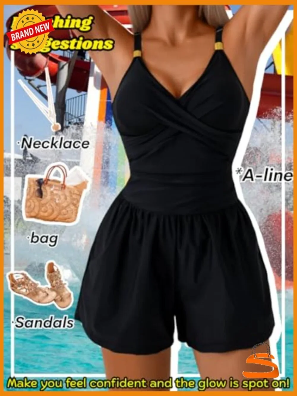 Tummy Control One Piece Swim Romper with Pockets Modest Bathing Suit Beach
